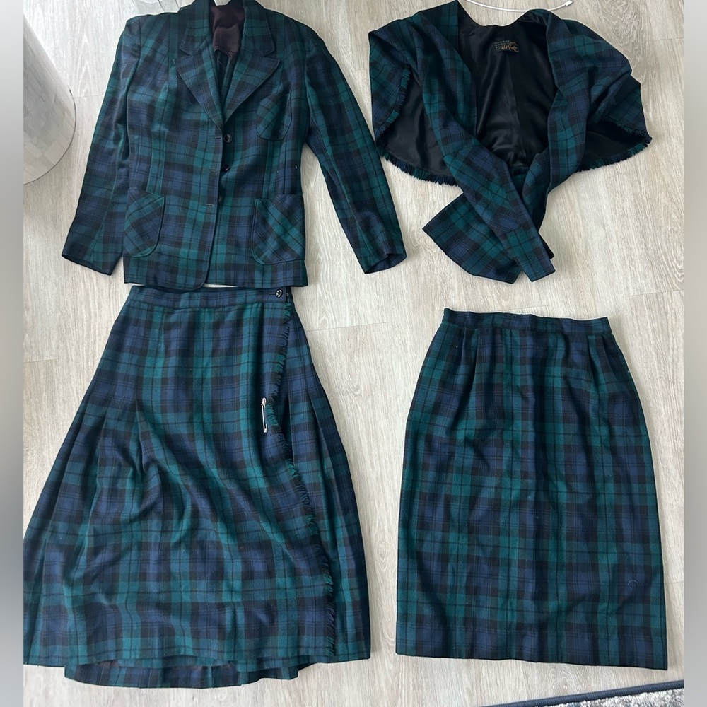 Authentic Nat Gordon Tartan 4-Pc Set Wool Plaid Jacket Shawl Kilt Skirt Vintage - Picture 2 of 16